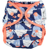 The Close Pop-In +bamboo reusable cloth nappy with adjustable popper closures, in a walrus print