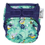 The Close Pop-In +bamboo reusable cloth nappy with adjustable velcro closures, in a round the garden print