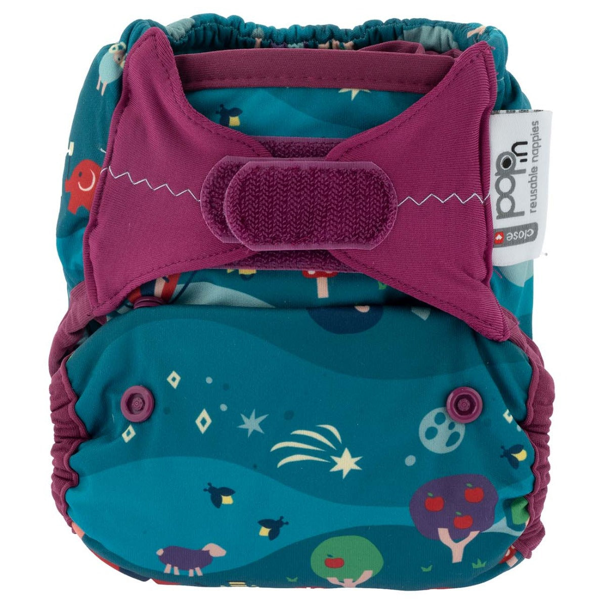 babipur exclusive close pop-in reusable nappy, in a dan y ser print