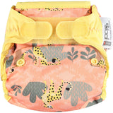 The Close Pop-In +bamboo reusable cloth nappy with adjustable velcro closures, in a peachy cheetah print
