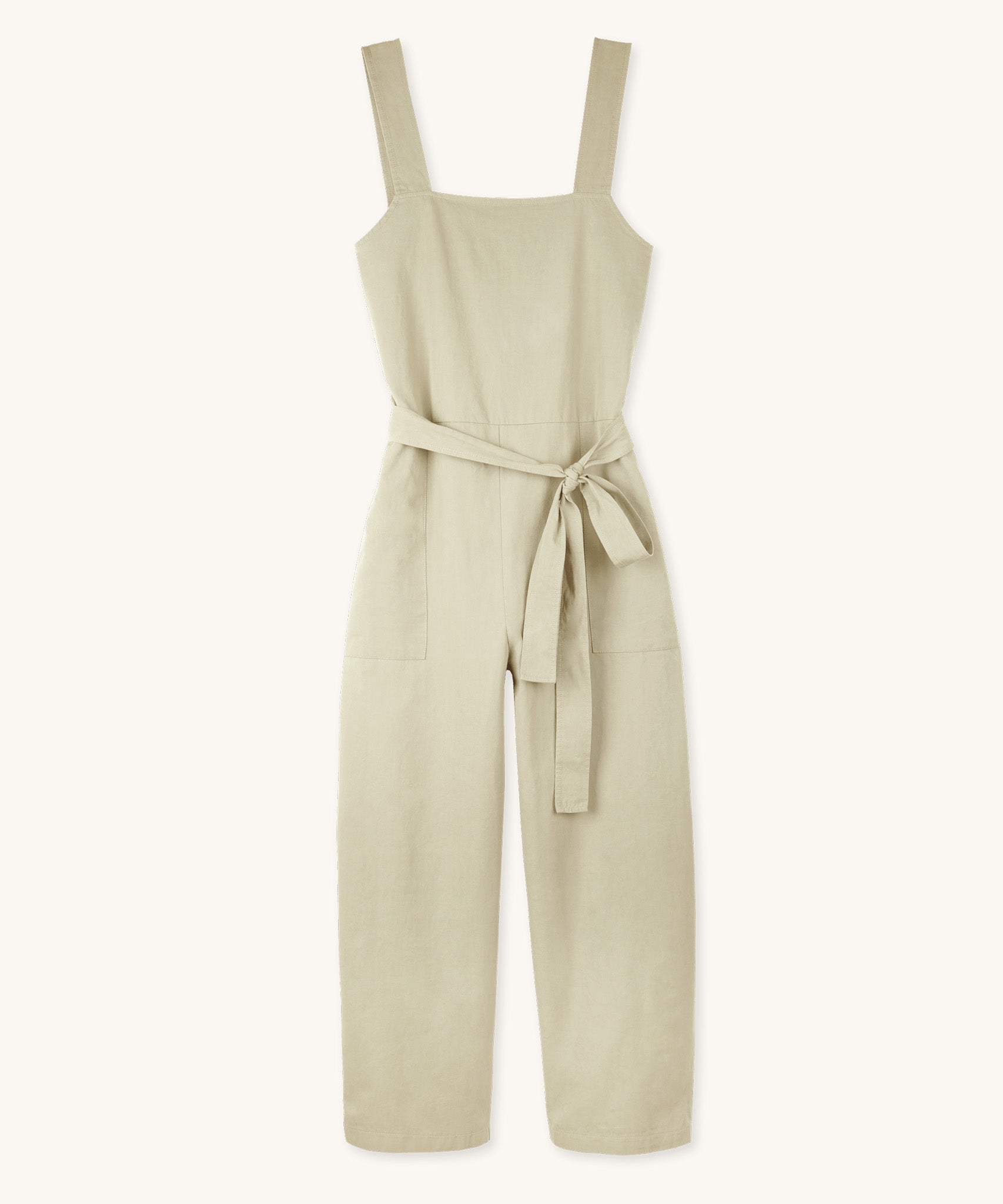 The Rapanui organic cotton jumpsuit for women, in a driftwood cream colour