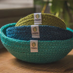 ReSpiin Jute Multicoloured Mini Bowl Set of 3 in the ocean colourway