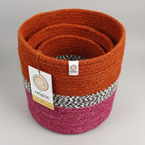 A close up of the Respiin zig zag fire basket set showing the 3 basket inside eachother. Features the brand patch stitched on the side of each basket
