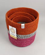 A close up of the Respiin zig zag fire basket set showing the 3 basket inside eachother. Features the brand patch stitched on the side of each basket