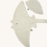 The under side of the Senger large blue manta ray cuddly toy, with the heatable bag taken out