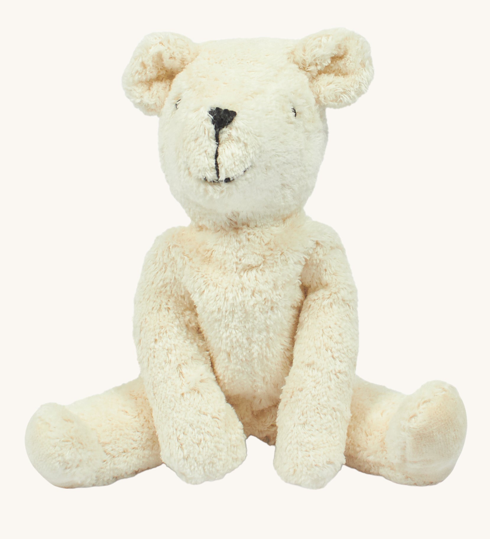 A Senger Small white Floppy Bear soft toy made using organic cotton and natural fillings.