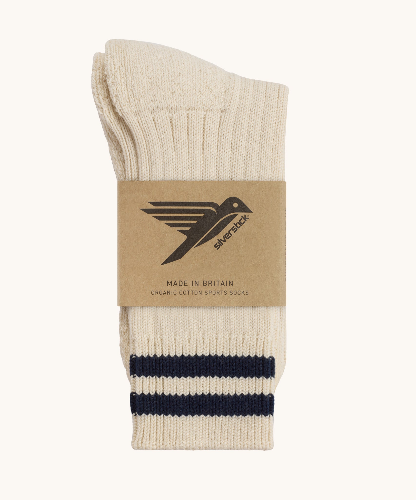 Silverstick Organic Cotton Air Socks - Adriatico shown folded over and placed into a cardboard packaging sleeve.