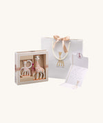The Sophie the Giraffe premium baby gift set, a lovely baby teether gift that includes a luxury gift bag and branded greeting card.