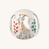 The Sophie the Giraffe natural Hevea rubber teething ball toy or babies, with non-toxic paints and textured elements.