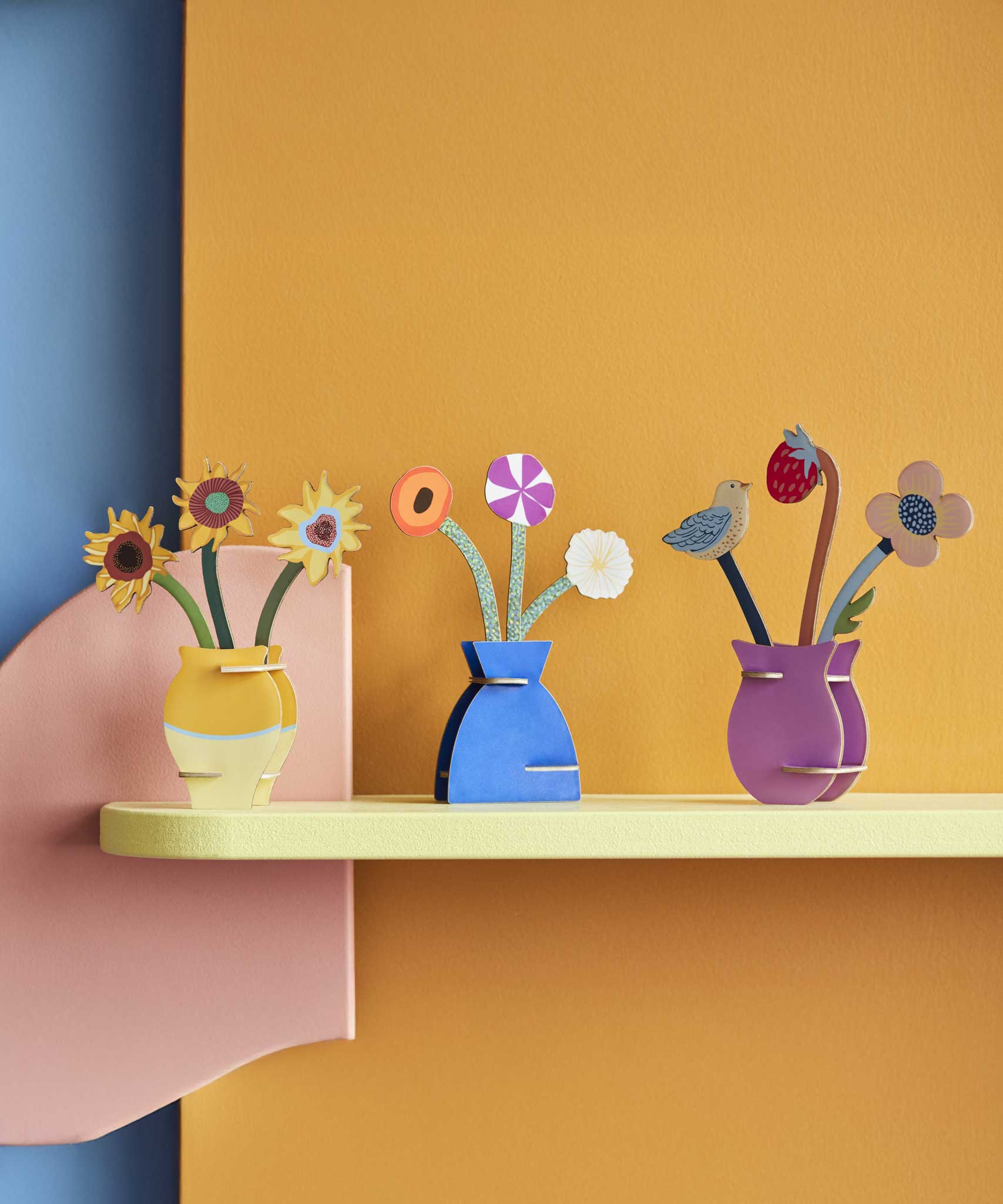 A collection of Studio Roof 3D Pop Out Cards with floral bouquets inspired by artists. A wide range of DIY build your own cardboard decoration kits by Studio Roof are available at Babipur.