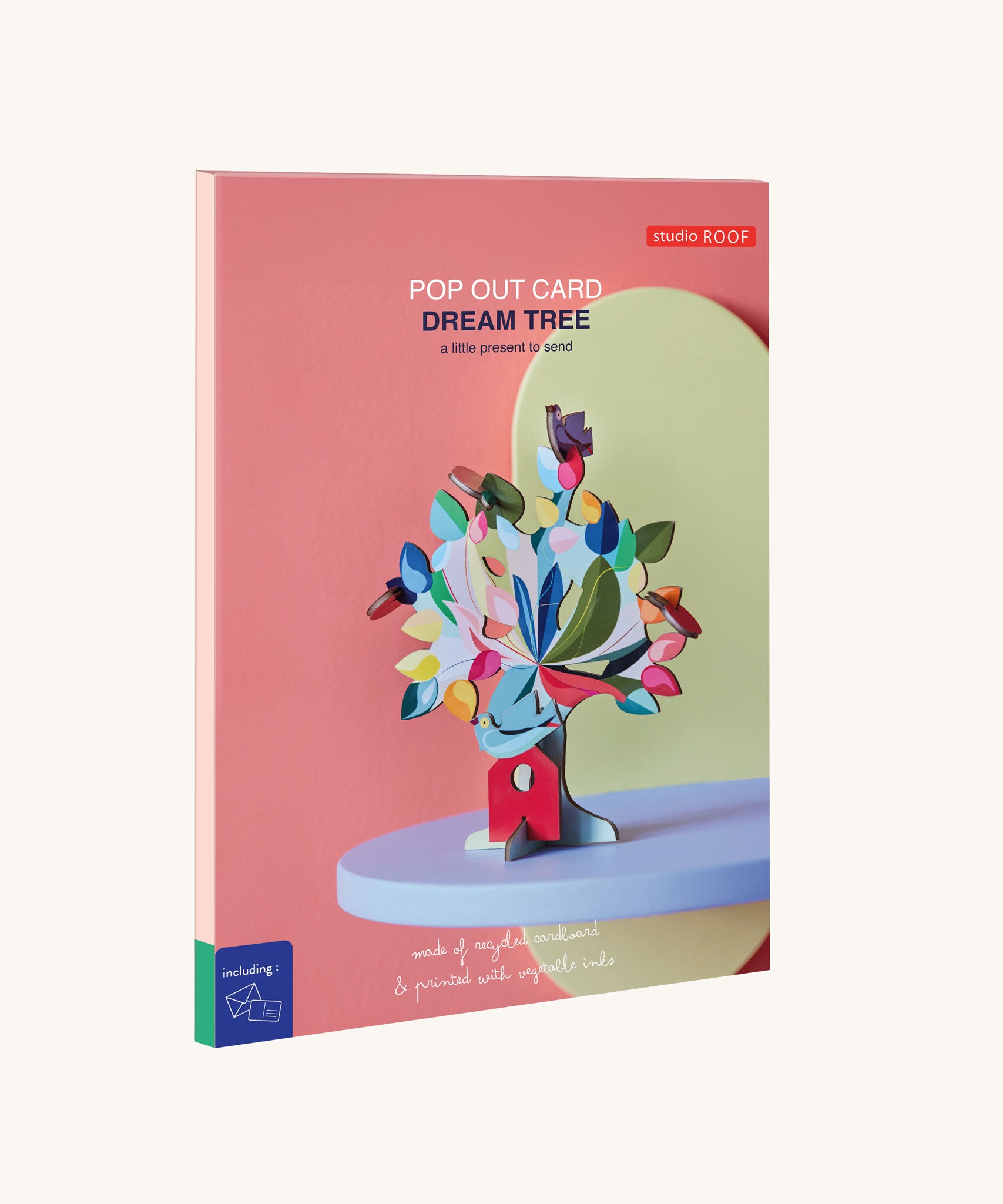 The packaging of the Studio Roof 3D Pop Out Card Dream Tree. A 3D cardboard DIY craft kit tree with different coloured leaves. This kit is part of a wide range of Studio Roof kits that are available at Babipur.
