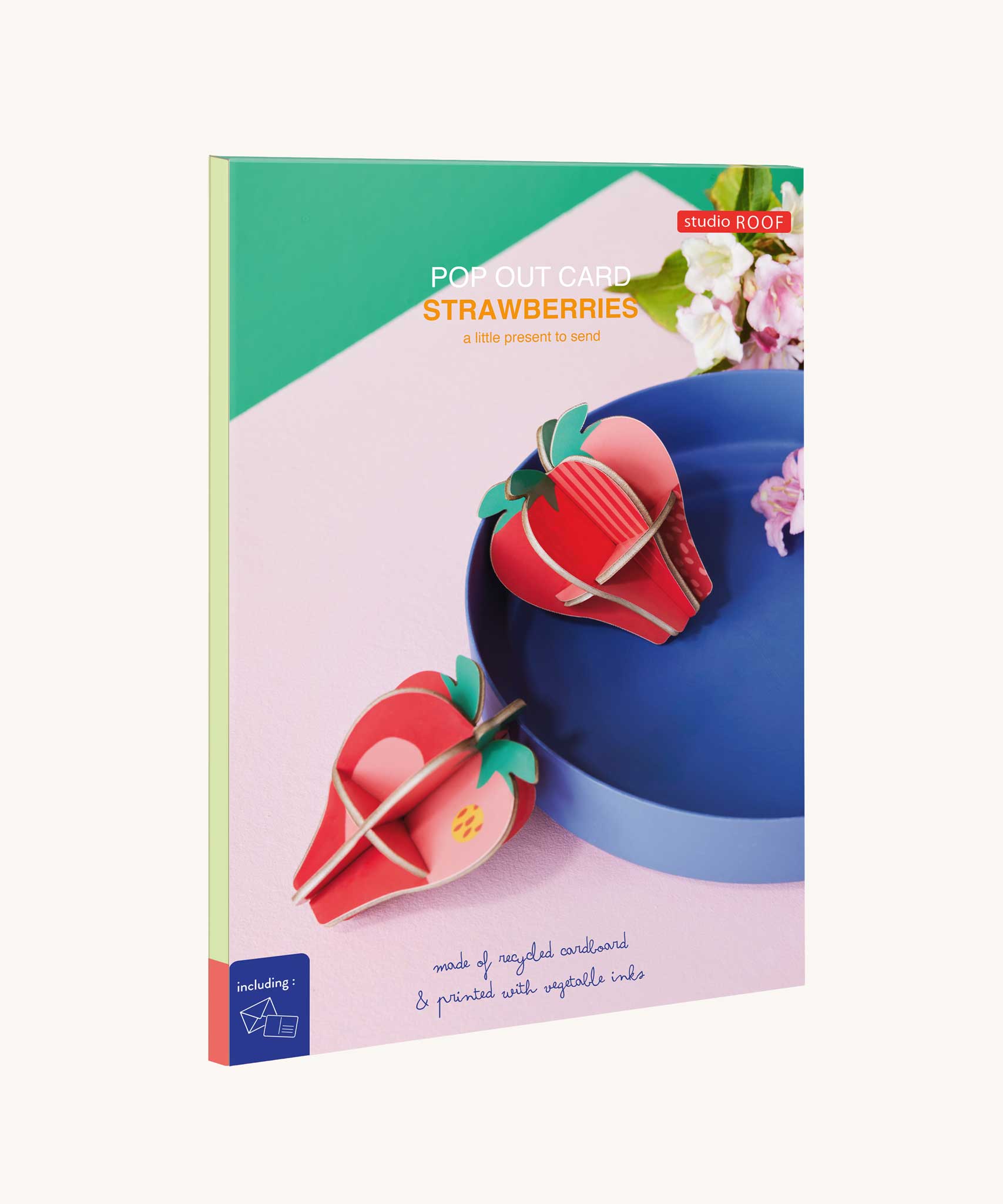 The packaging of the Studio Roof 3D Pop Out Card Strawberries. This 3D pop out card DIY kit is part of Studio Roof's fruits collection which is available at Babipur.