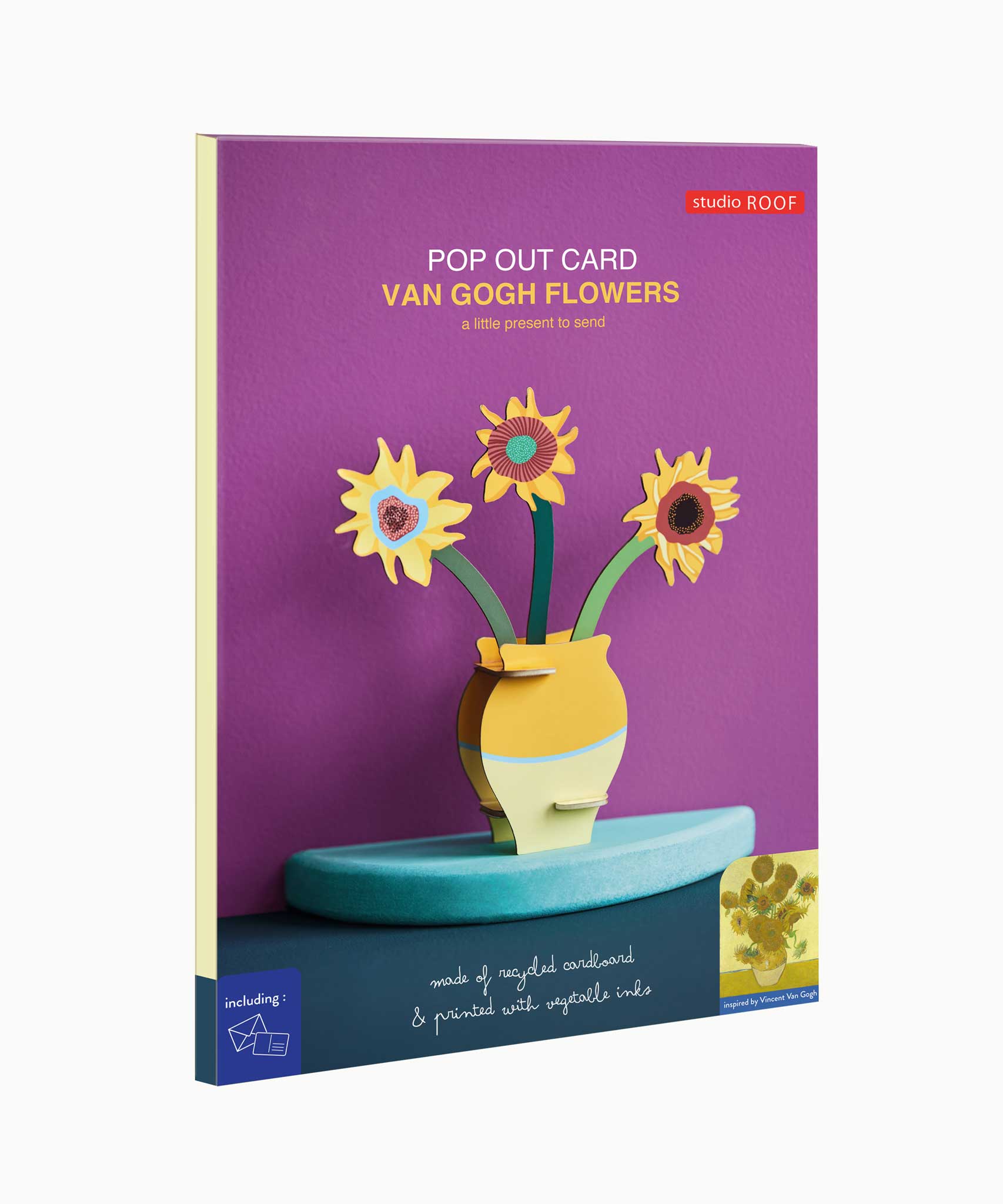 The packaging of the Studio Roof 3D Pop Out Card Van Gogh Flowers. This 3D pop out card DIY kit is part of Studio Roof's artist flowers collection which is available at Babipur.