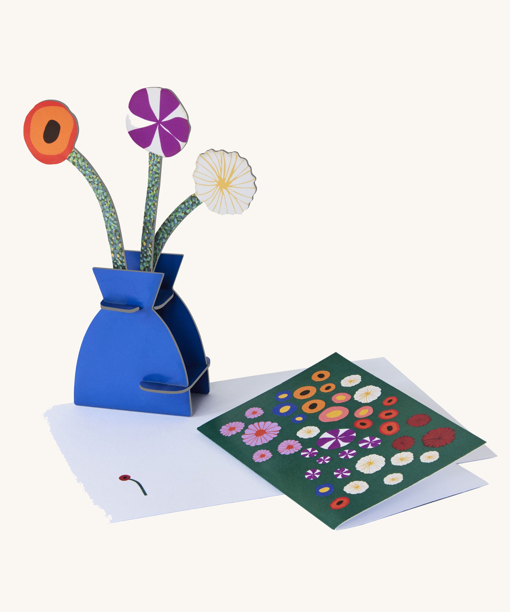 Studio Roof 3D Pop Out Card featuring a Klimt Flowers design, the 3D bouquet is shown next to the matching card. This 3D pop out card bouquet is part of Studio Roof's artist collection which is available at Babipur.