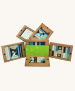 Tegu 130 piece magnetic block Classroom Kit in the Future colour way featuring a mix of shapes, sizes and natural and blue coloured blocks