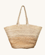 The Turtle Bags hand woven and fair trade jute basket bag with handles, and a natural colour block design