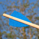 A close up of the felt flights on the Vah safety arrows.