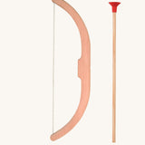 Vah Easy Aim Bow with Safety Arrows. The bhow is pictured next to one of the red tipped arrows.
