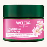 Weleda rose and white tea soothing day cream in a 40ml green jar showing the pink brand sticker