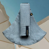 Wildride toddler carrier in denim stripe. A 100% cotton seat stylish hip carrier for babies in thin blue and white stripes