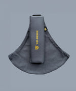 Wildride toddler carrier in an iron grey colour. A 100% cotton seat stylish hip carrier for babies with brand name on the strap that's folded over the carrier's seat