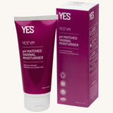 Yes lube purple tube of vaginal moisturiser next to a purple cardboard box on a cream background