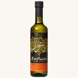 The Zaytoun Extra Virgin First Cold Pressed olive oil from Palestine, in a 500ml glass bottle.