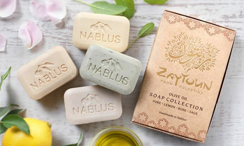 Zaytun Nabelus soap arranged in a flatlay to represent the Palestinian Products Fairtrade at babipur 