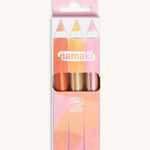 Set of 3 Namaki glitter make up pencils in a box on a cream background