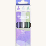 A set of 3 darker Namaki glitter make up pencils in a box on a cream background