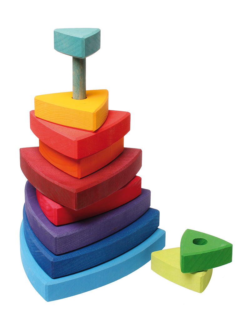 A Grimm's Wankel Stacking Tower on a plain background. 