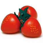 Three Erzi Strawberry Wooden Play Food on a plain background.