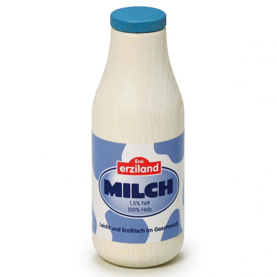 Erzi Milk Wooden Play Food on a white background.