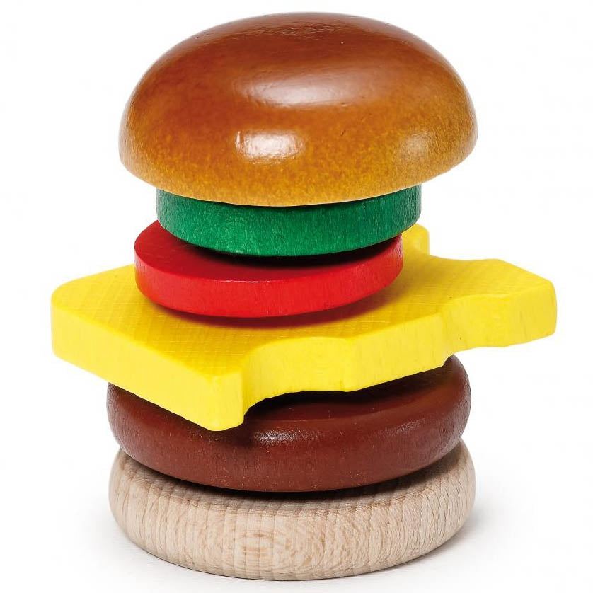 Erzi Cucumber To Cut Wooden Play Food as part of a wooden toy cheeseburger