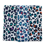 A closer look at the red and light blue Leopard print on the Etta Loves Organic Cotton Baby Muslin Squares 3 Pack - Leopard
