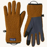 A pair of brown Patagonia fleeced gloves.