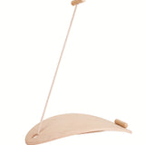 The PlanToys Balance Board shown upturned with the rope attached to one side on a plain background. 