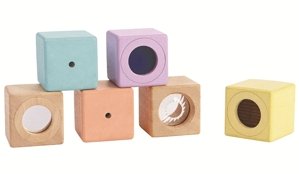 The PlanToys Pastel Sensory Blocks on a plain background.