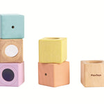 The PlanToys Pastel Sensory Blocks on a plain background.