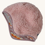 The fleece side on the reversible beanie.