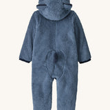 The back of the blue fluffy kids all in one 
