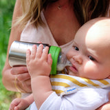 Close up of baby drinking from the Kid Kanteen 9oz baby bottle
