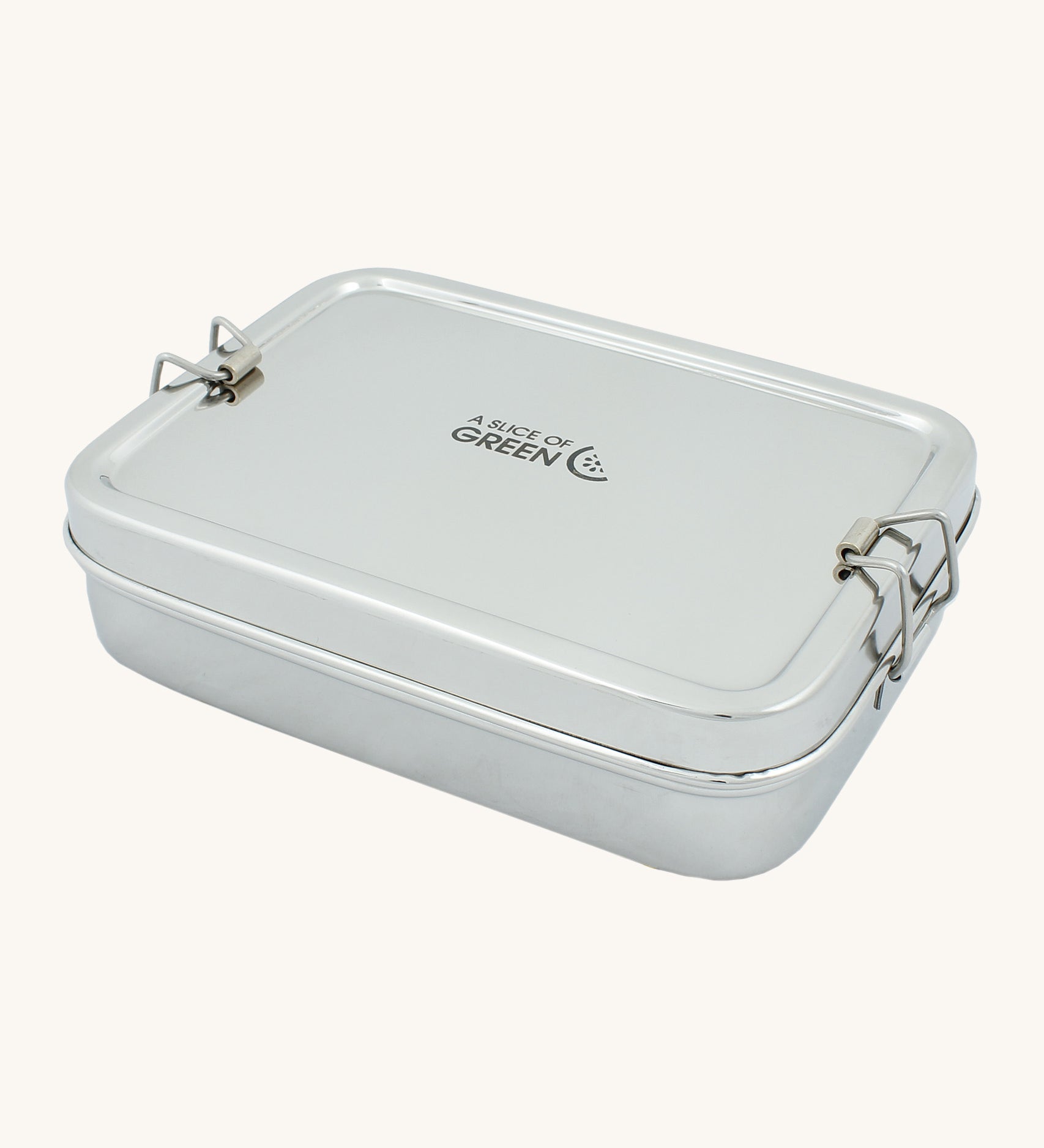 A slice of green large lunchbox with mini container available at Babipur. A stainless steel rectangular lunchbox with clips on each side for a secure lock