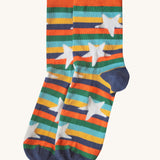 The rainbow striped star design socks from the Frugi rock my socks penguin socks multi-pack of children's organic cotton socks.