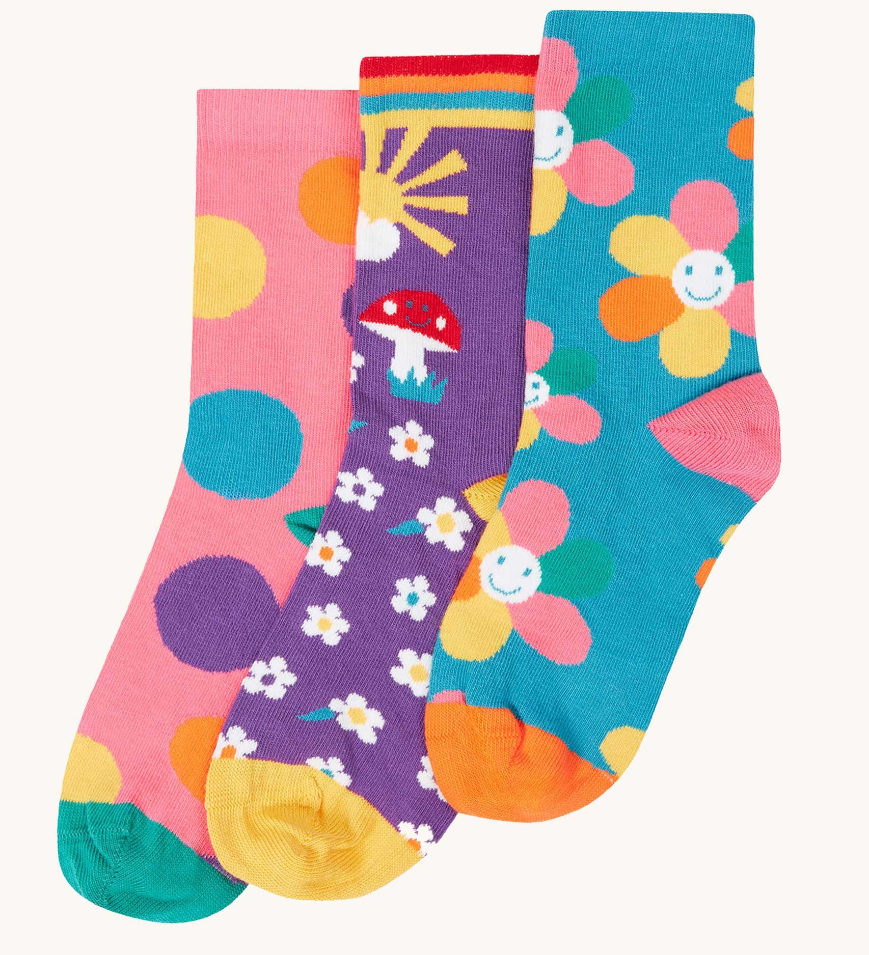 Frugi rock my socks flowers socks multipack of children's organic cotton socks.
