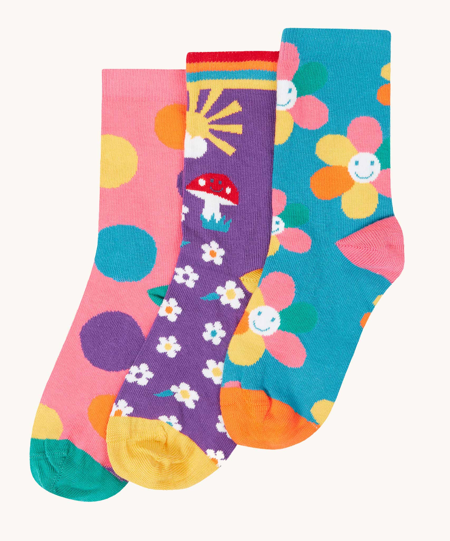 Frugi rock my socks flowers socks multipack of children's organic cotton socks.