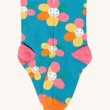 The blue multi-coloured happy flowers socks from the Frugi rock my socks flowers socks multi-pack of children's organic cotton socks.