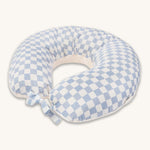 Avery Row Nursing Pillow - Waves, a seaside blue checkerboard pattern on a white background.