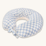 Avery Row Nursing Pillow - Waves, a seaside blue checkerboard pattern on a white background.