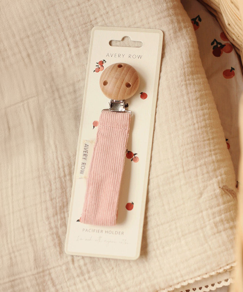 Avery Row Pacifier Holder - Pink Corduroy fabric